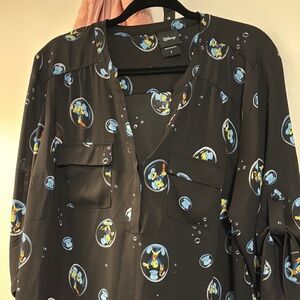 Disney Black Blouse with Cartoon Print